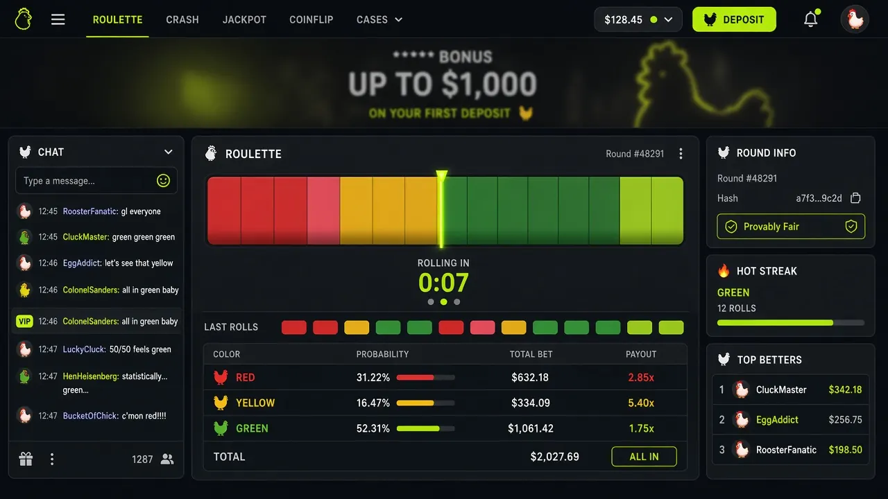 Chicken.gg roulette-style platform screenshot