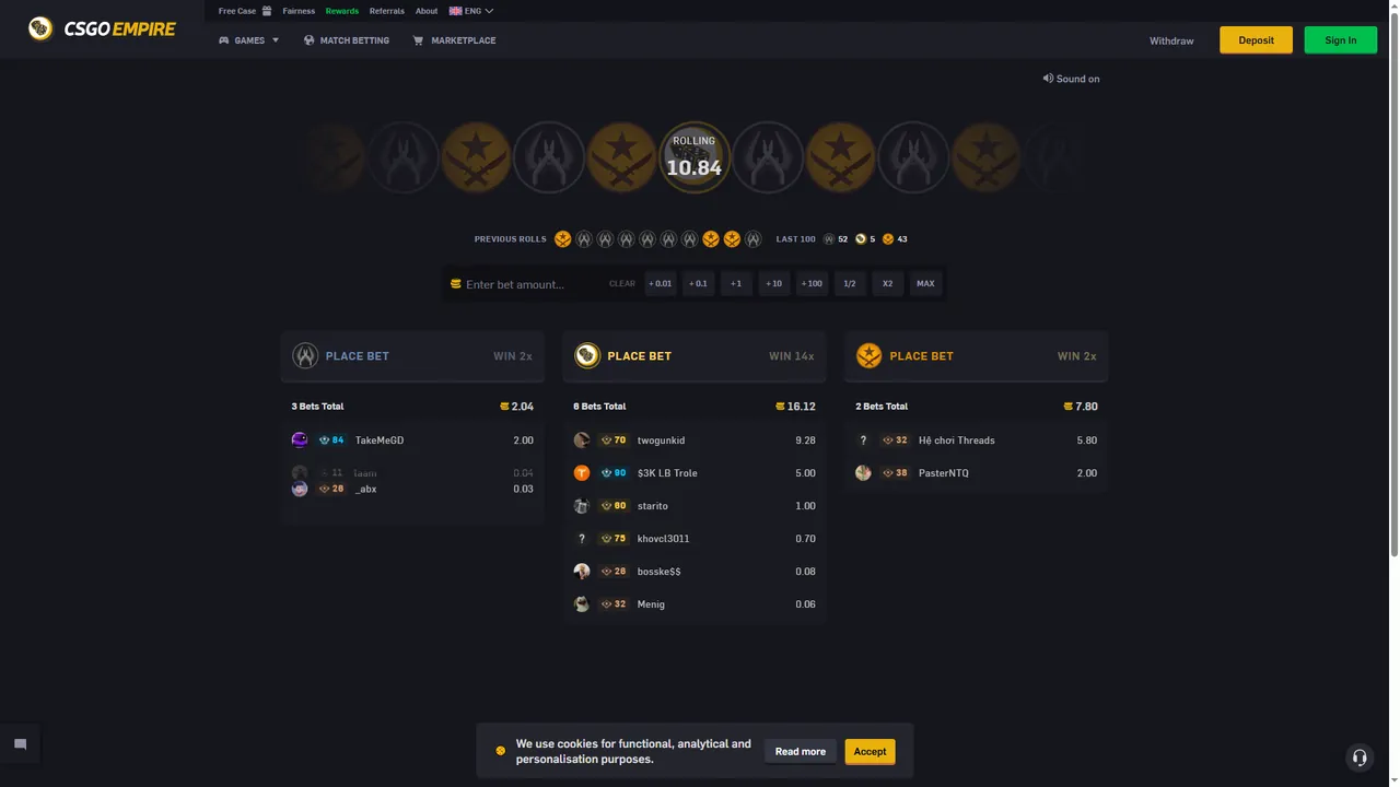 CSGOEmpire roulette interface screenshot