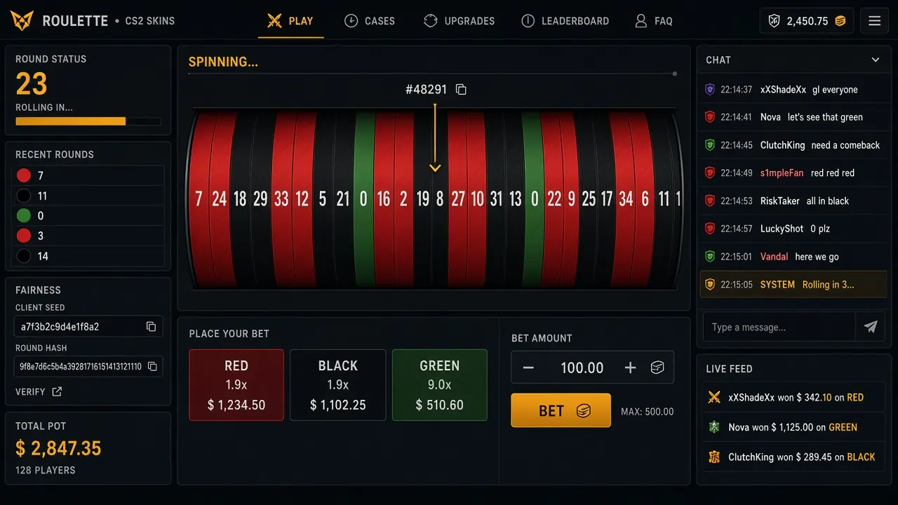 CSGORoll roulette-style interface screenshot