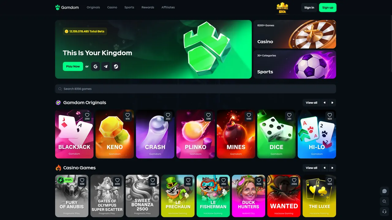 Gamdom platform homepage screenshot